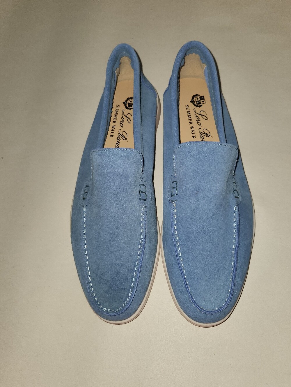 Loro Piana Summer Walk 11 Blue Suede Slip-On Loafers Shoes 44